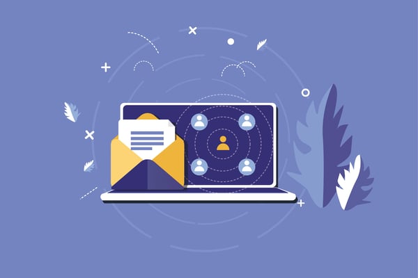 Illustration of email on a computer with organizational chart to represent communication